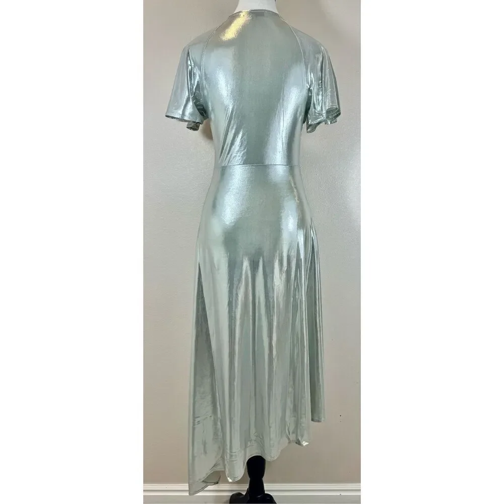 NWOT WeWoreWhat Metallic Silver Asymmetric Cutout Midi Dress Women's Small